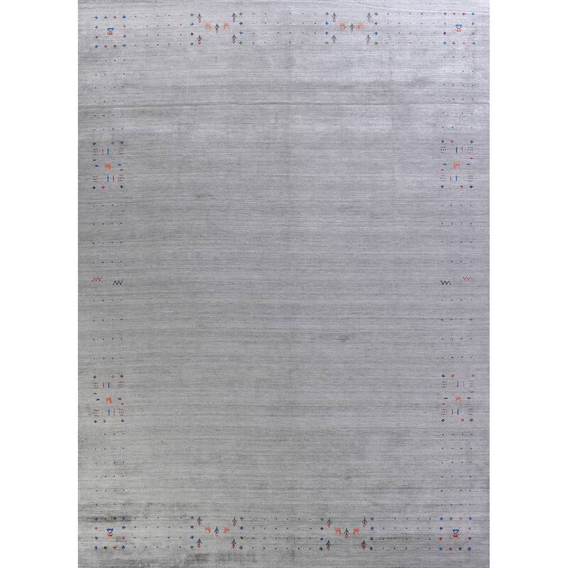 Hand Knotted Oriental 100% Wool Carpet Tribal Tribal Greys & Charcoal Gabbeh Area Rug - 12' 2'' X 9' 2''