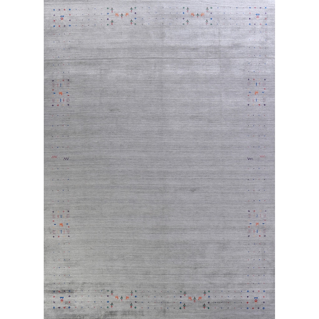 Hand Knotted Oriental 100% Wool Carpet Tribal Tribal Greys & Charcoal Gabbeh Area Rug - 12' 2'' X 9' 2''