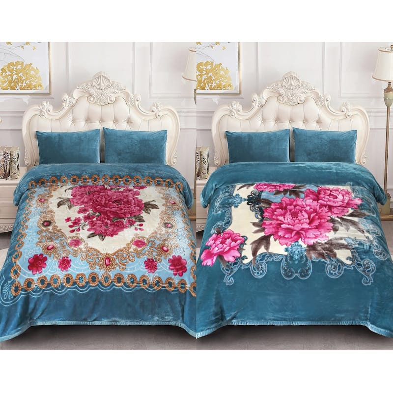 Reversible Mink Blanket Fluffy Fleece Blanket Different Pattern in Each Side
