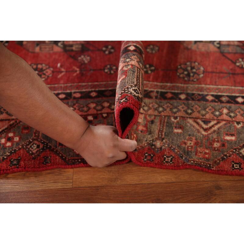 Geometric Hamedan Persian Vintage Runner Rug Hand-Knotted Wool Carpet - 3'9"x 9'5"