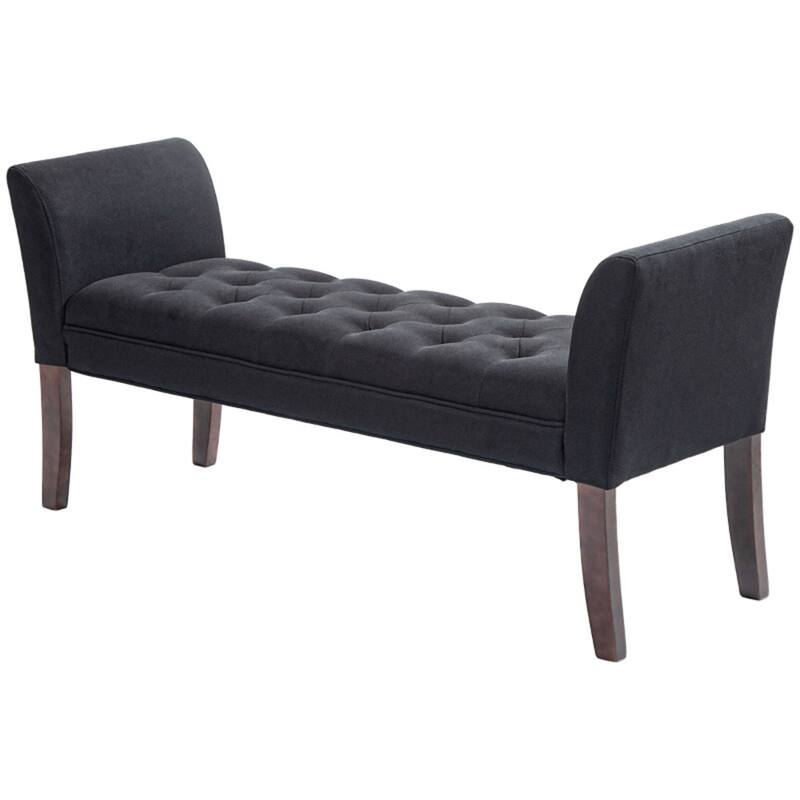 Linen Upholstered Storage Bench with Button Tufted Cushion for Entryway Bedroom or Living Room Use - 55" W x 17.25" D x 25.5" H