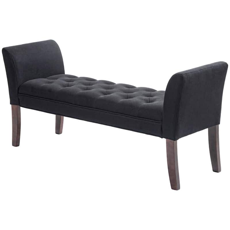 Linen Upholstered Storage Bench with Button Tufted Cushion for Entryway Bedroom or Living Room Use - 55" W x 17.25" D x 25.5" H - Black