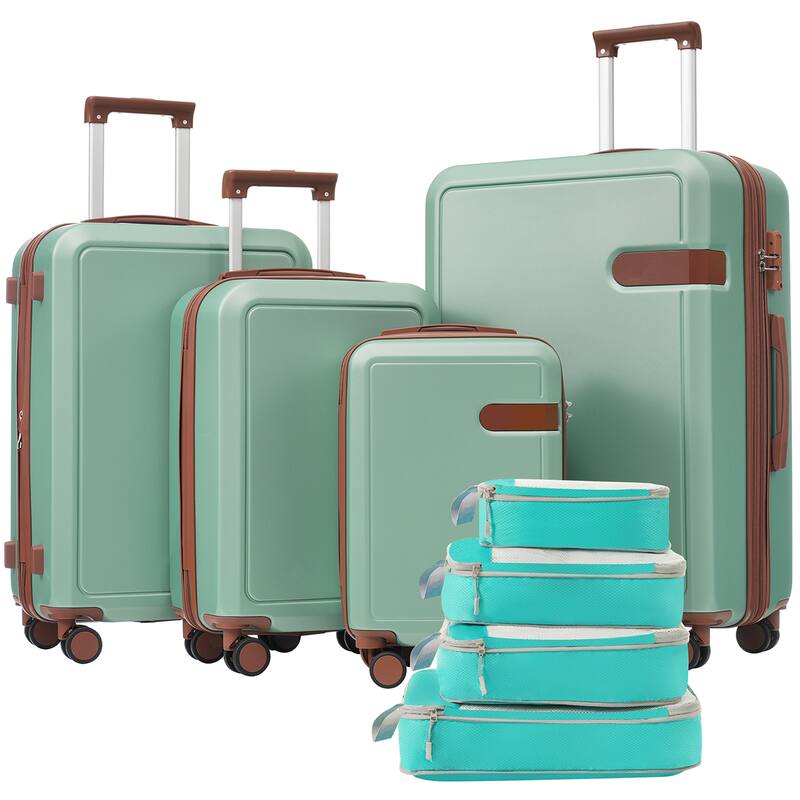 4 Piece ABS Expanable Spinner Wheels Lightweight Luggage Set w/TSA Lock and Compression Packing Cubes - Light Green