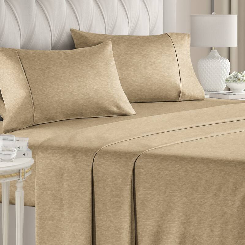 CGK Linens 4 Piece Solid Microfiber Deep Pocket Soft Bed Sheet Set - Full - Heathered Tan