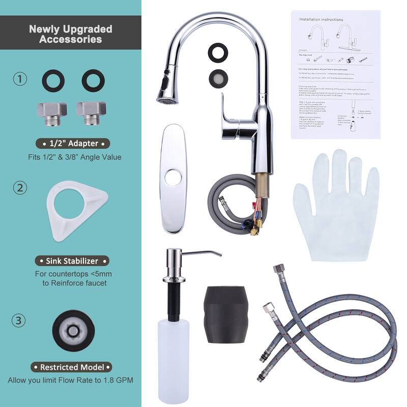 WOWOW Pull-Down Sprayer Kitchen Faucet with Soap Dispenser