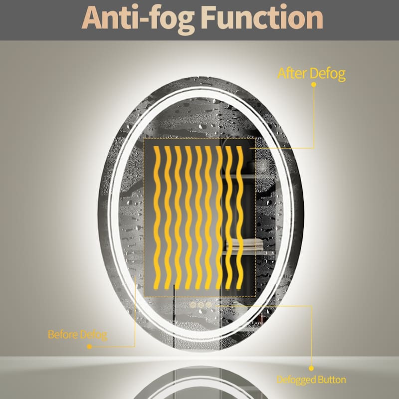 Oval Frameless Wall Mounted LED Bathroom Mirror Anti-Fog Dimmable