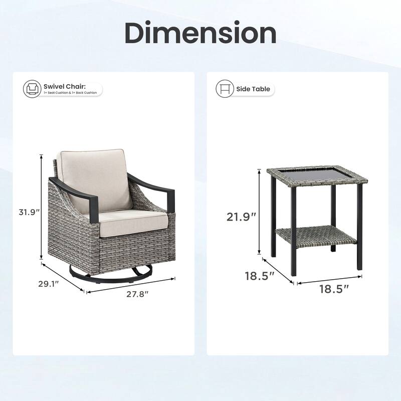Pocassy Outdoor Sofa Swivel Patio Chair Table with Ottoman Set