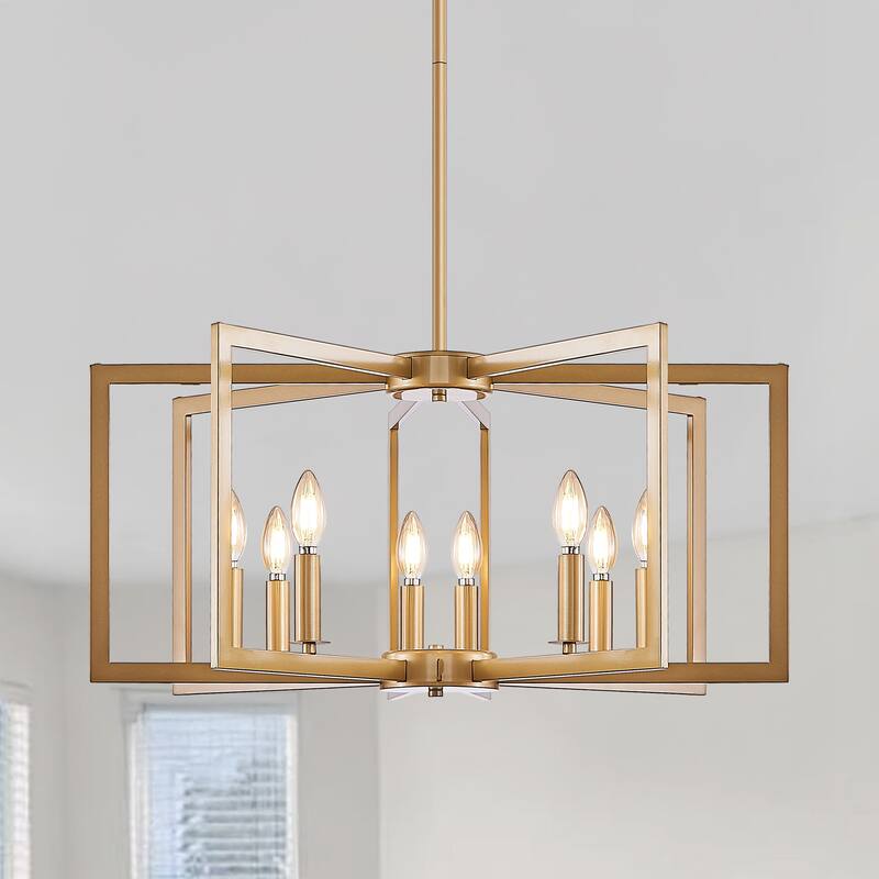 27" Modern Geometric 8-Light Chandelier - Industrial Metal Pendant Light Fixture for Living Room (Bulb Not Included)
