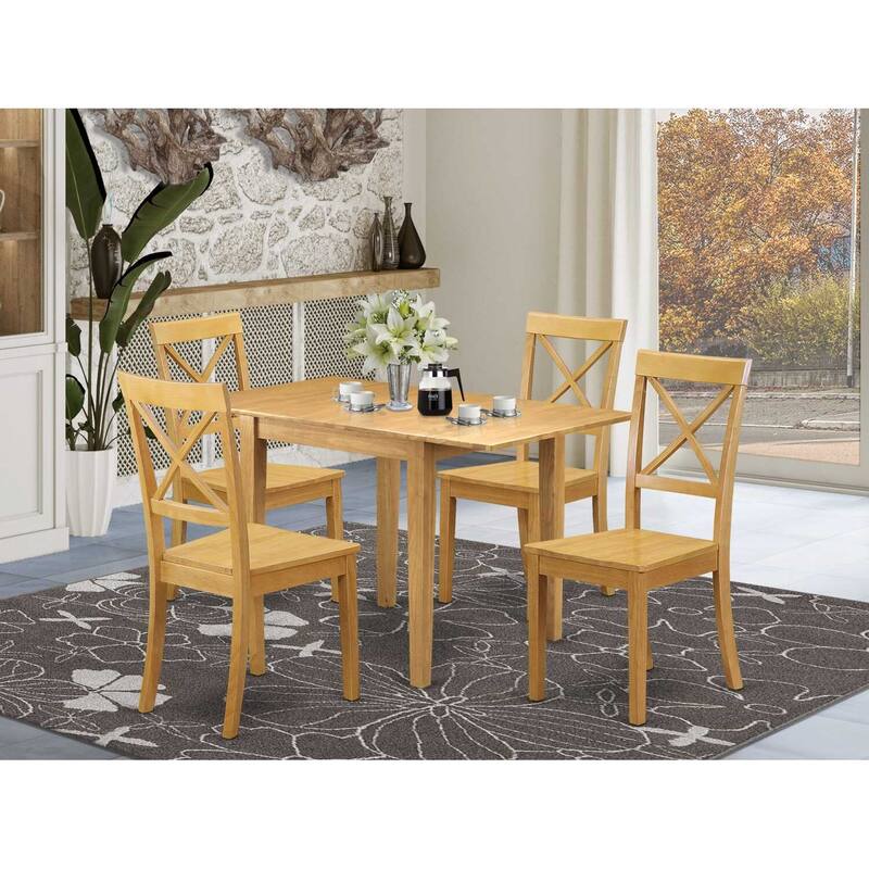 HomeStock 5-Pc Natural Oak Finish Solid Wood Top - Dining Room Set - Seats 4