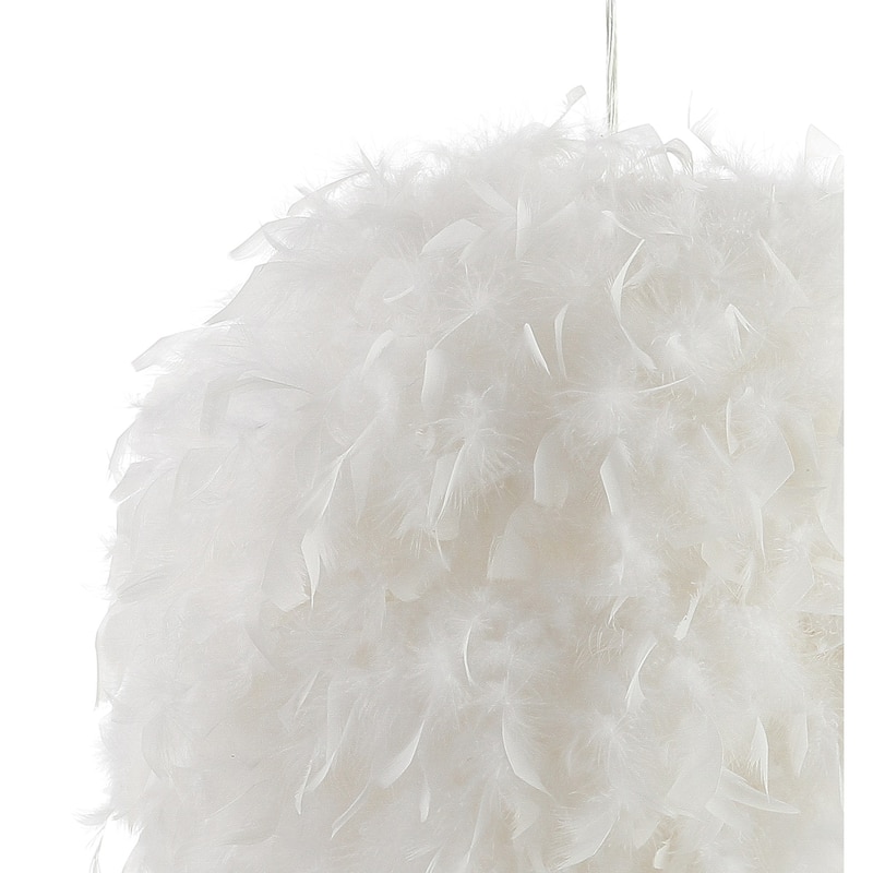 Simon 19" Feather Metal Adjustable LED Pendant, White by JONATHAN Y