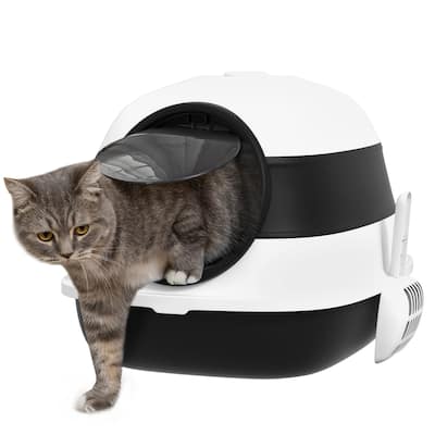 PawHut Cat Litter Box with Lid, Covered Litter Box w/ High Sides, Air Freshener, Large Two-Way Entrance Kitty Litter Box