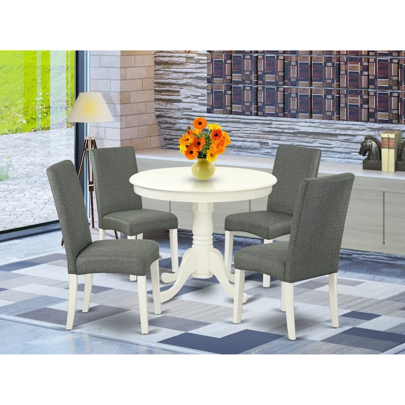 East West Furniture Modern Table Set- A Round Kitchen Table and Gray Linen Fabric Parsons Chairs, Linen White(Pieces Options) - ANDR5-LWH-07