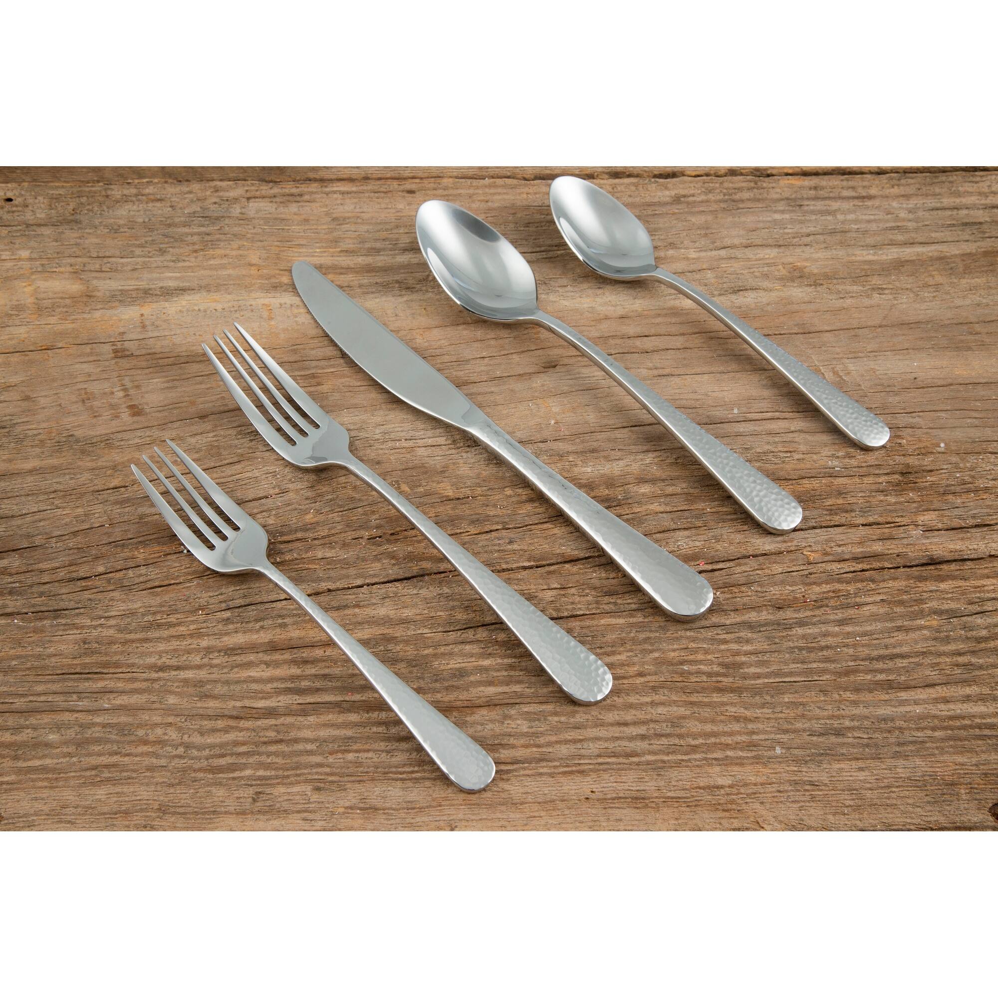 Cambridge Silversmiths Keene Hammered Mirror 20 Piece Flatware Set