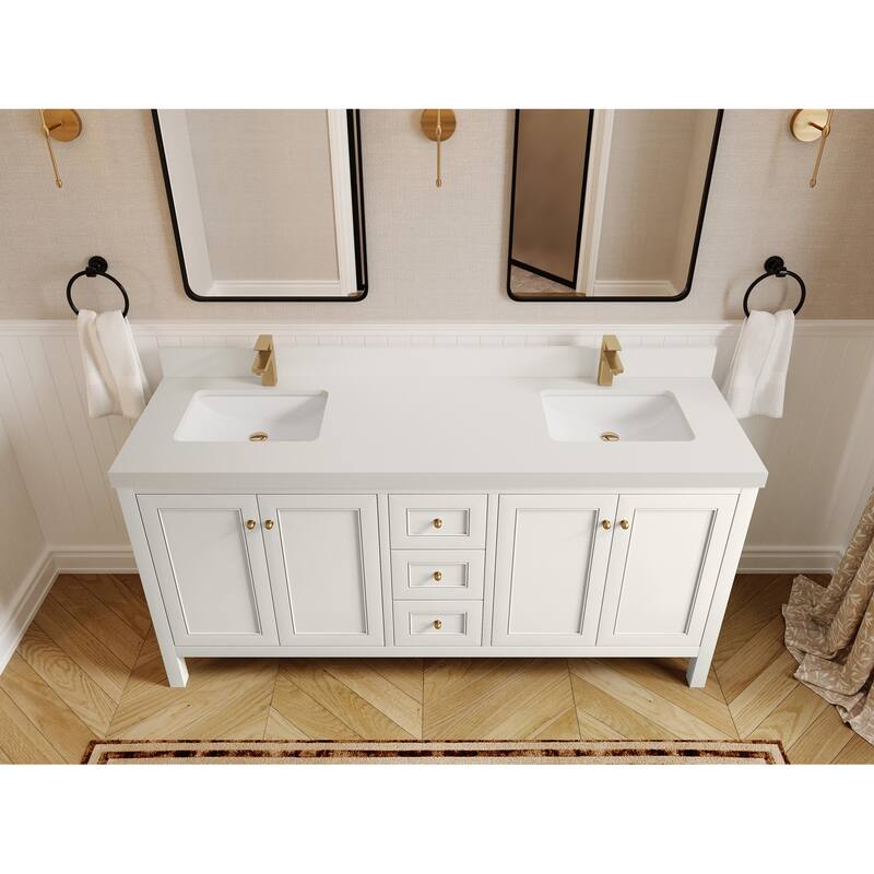 Willow Collections 72 in. W x 22 in. D Nashville Double Bowl Sink Bathroom Vanity with Countertop - 2”White Quartz - Ivory
