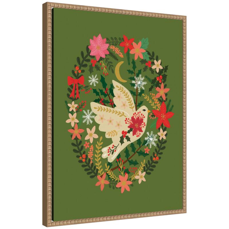 Kate and Laurel Sylvie Beaded Dove Christmas Framed Canvas by Mia Charro - Brown