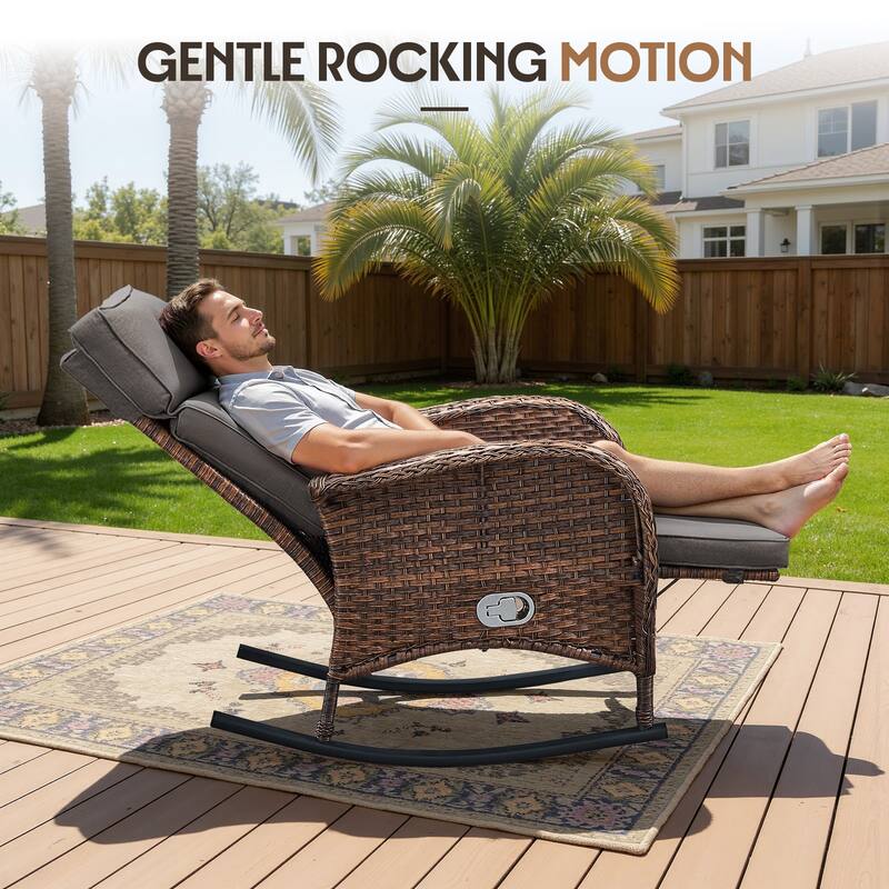 Meyreso Wicker Rocking Reclining Chaise Lounge with Adjustable Backrest & Footrest (4-Pack)