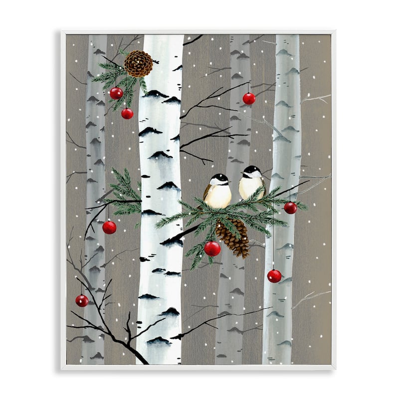 Stupell Birds and Holiday Ornaments Birch Tree Forest Framed Wall Art - Brown