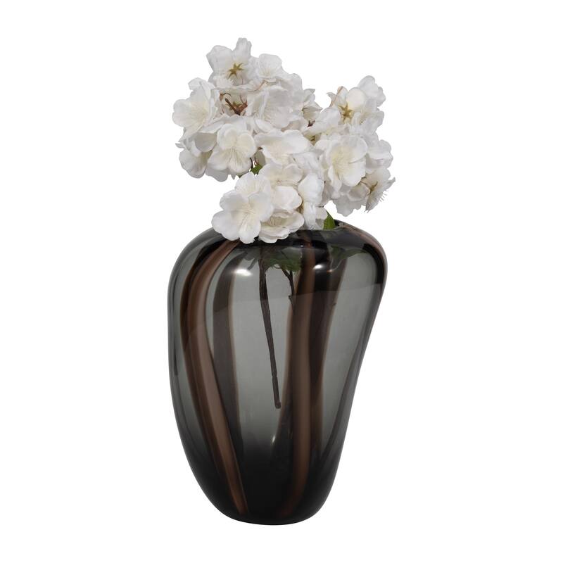 Glass Modern Striped Decorative Vase - Brown
