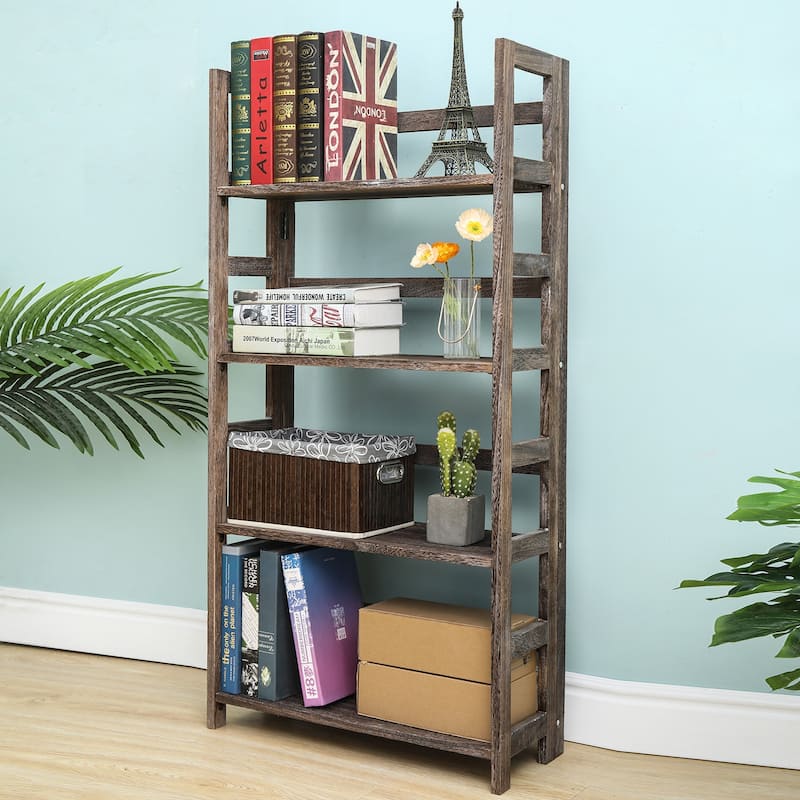 Proman Products Hickory Folding Bookshelf, Paulownia Wood, Walnut Color