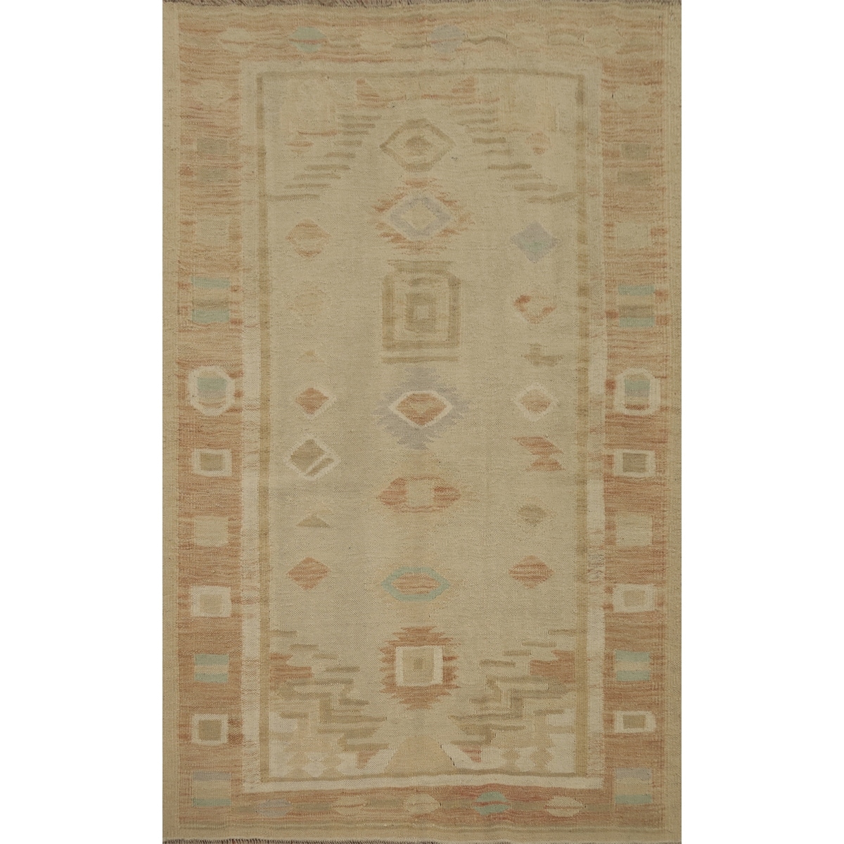 Hand Woven Oriental 100% Wool Carpet Southwestern Tribal Beige & Ivories Kilim Area Rug - 5' 10'' X 4' 2''