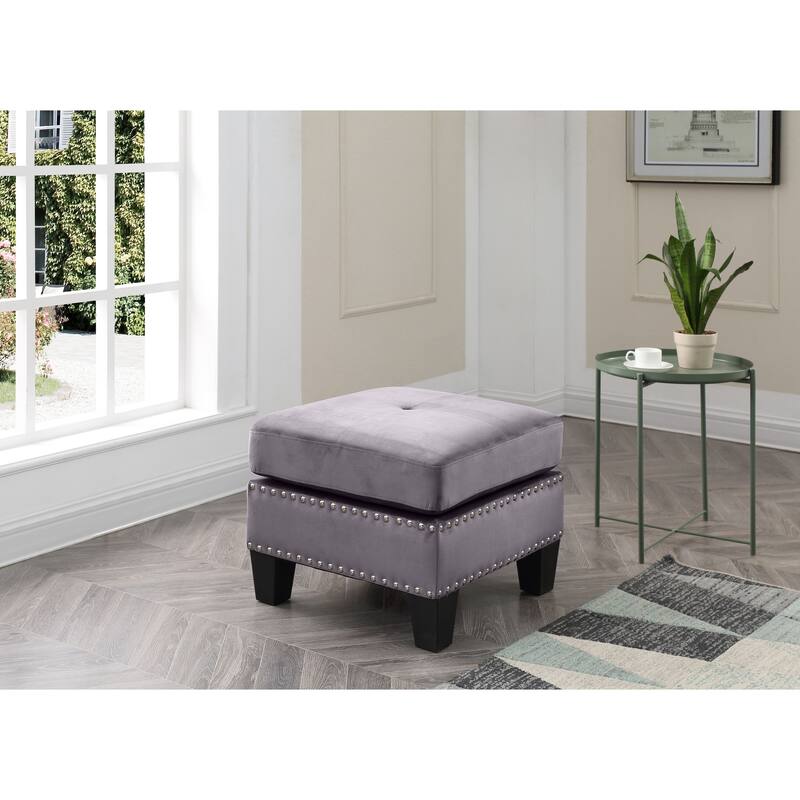 Copper Grove Meharrize Tufted Velvet Ottoman - Grey