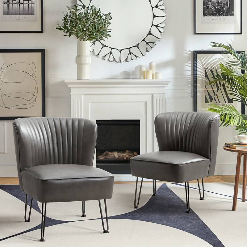 Donia Modern Faux Leather Armless Wingback Side Chair with Metal Legs Set of 2 by HULALA HOME