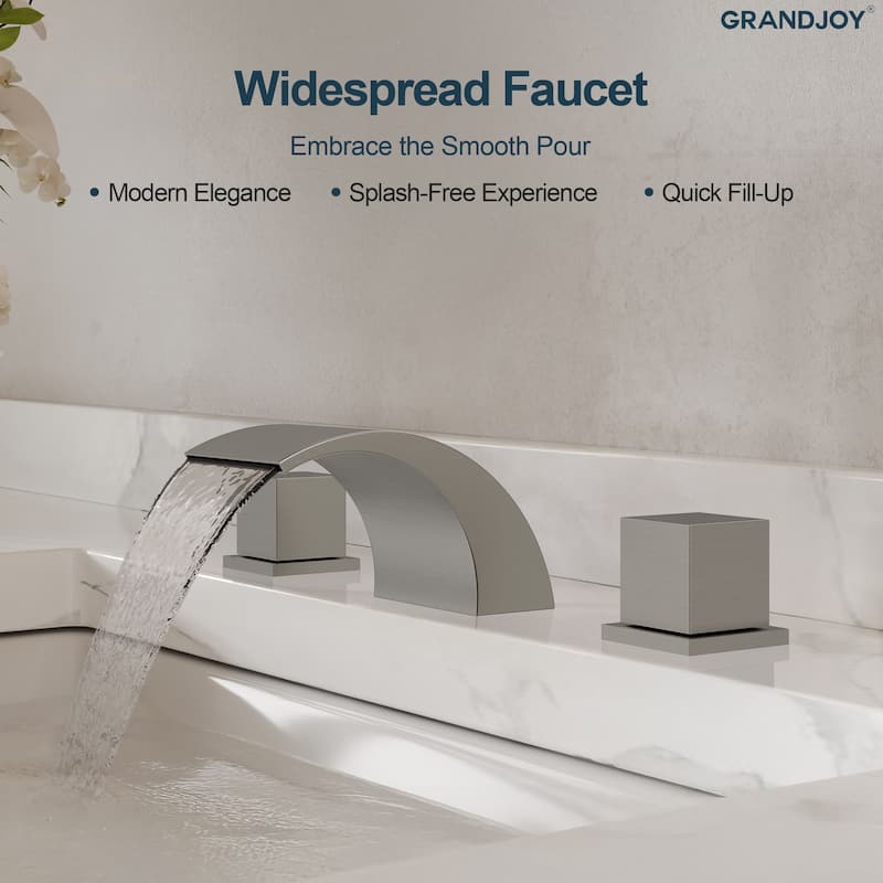 GRANDJOY Low Arc Waterfall Widespread Bathroom Sink Faucet