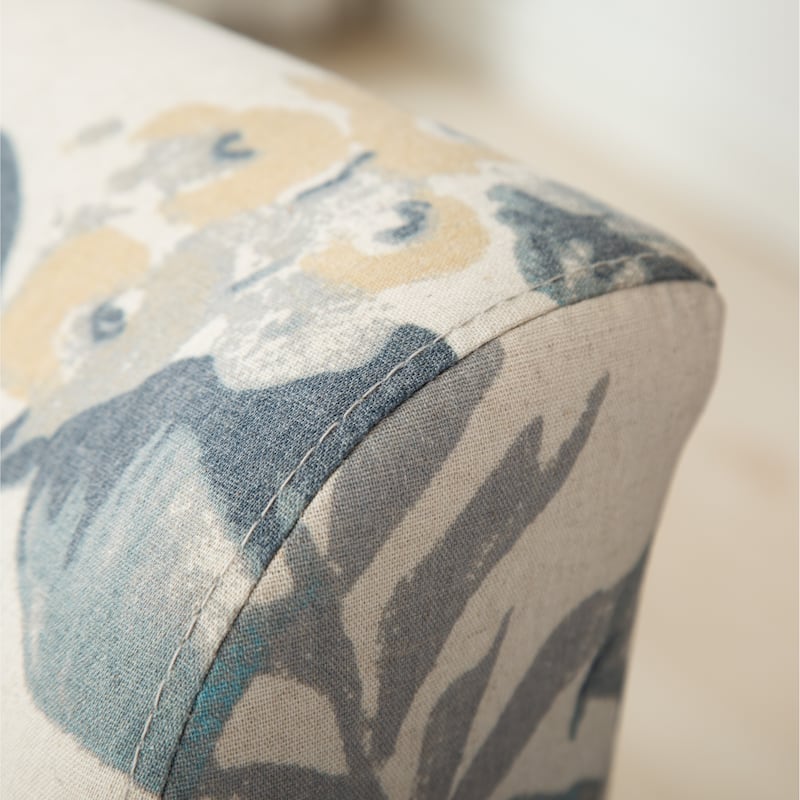 Print Fabric Armless Contemporary Accent Chair, Blue Leaves, for Living Room