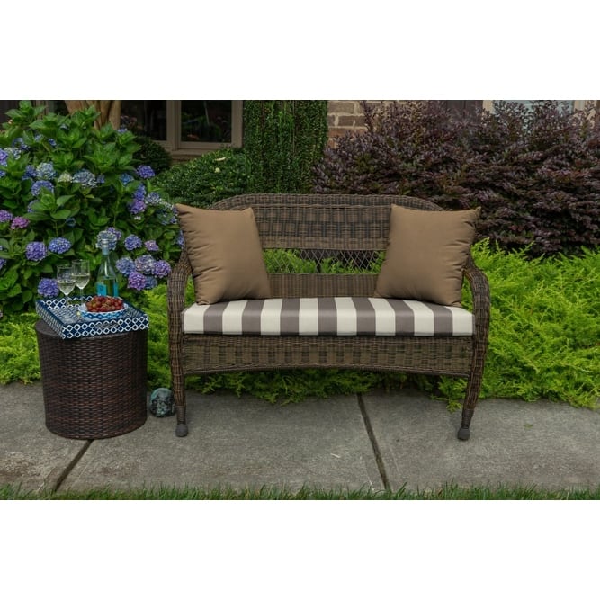 Sunbrella Stripe Fabric 1-Piece Indoor/Outdoor Wicker Bench Cushion, 43.5"W x 19.5"L, Maxim Forest Green - 43.5"W x 19.5"L