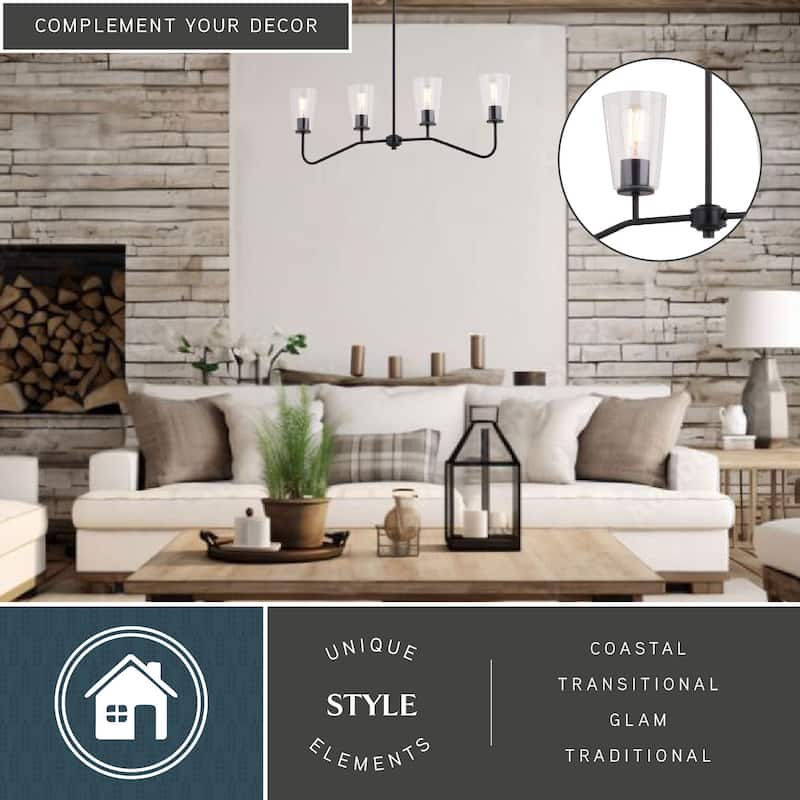 Beverly Linear Chandelier Island Pendant Light Fixture Clear Glass Shade, LED Compatible