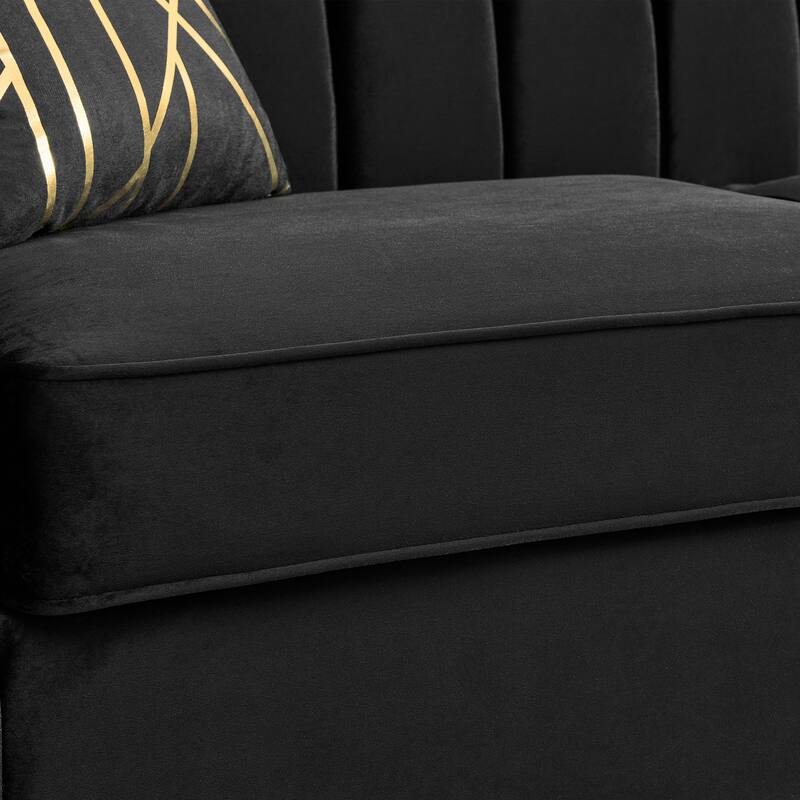 Velvet Chesterfield 3 Seater Sofa, Button Tufted Upholstered Sofa, Lounge Sofa with Stainless Steel Accents & Metal Legs