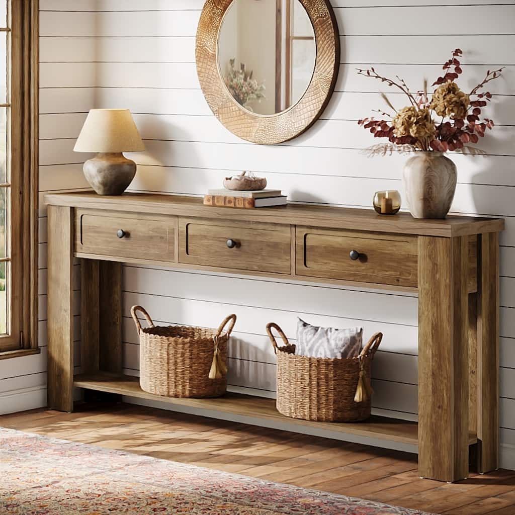 70.9 Inch Extra Long Console Table with 3 Drawers for Entryway, Farmhouse Wood Sofa Table Behind the Couch