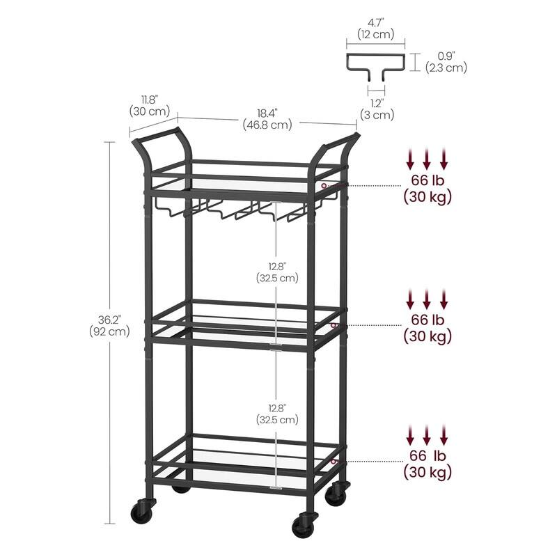 Home Bar Serving Cart, Small Bar Cart with 3-Tier Shelf