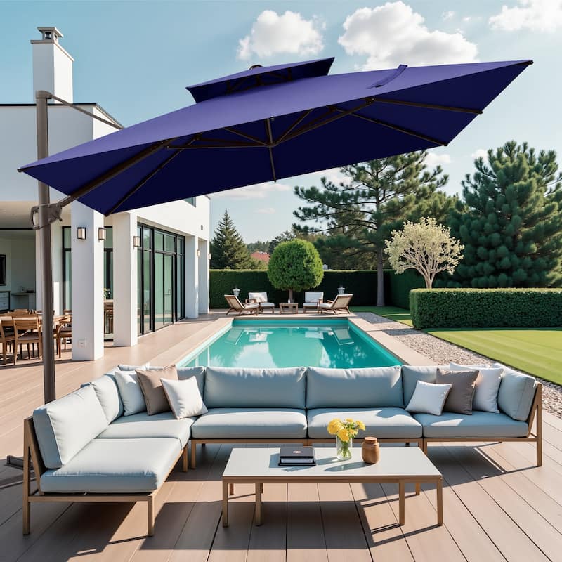 VredHom 11x11 FT Outdoor Patio Double Top Cantilever Offset Umbrella