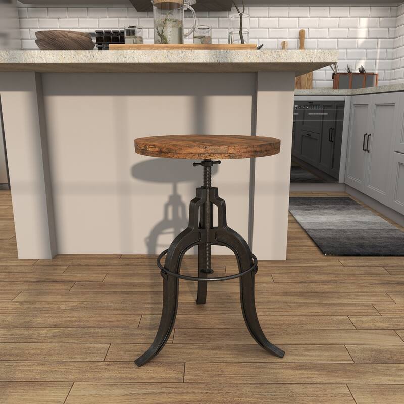Black Metal Vintage Industrial Inspired Stool with Brown Adjustable Wood Seat