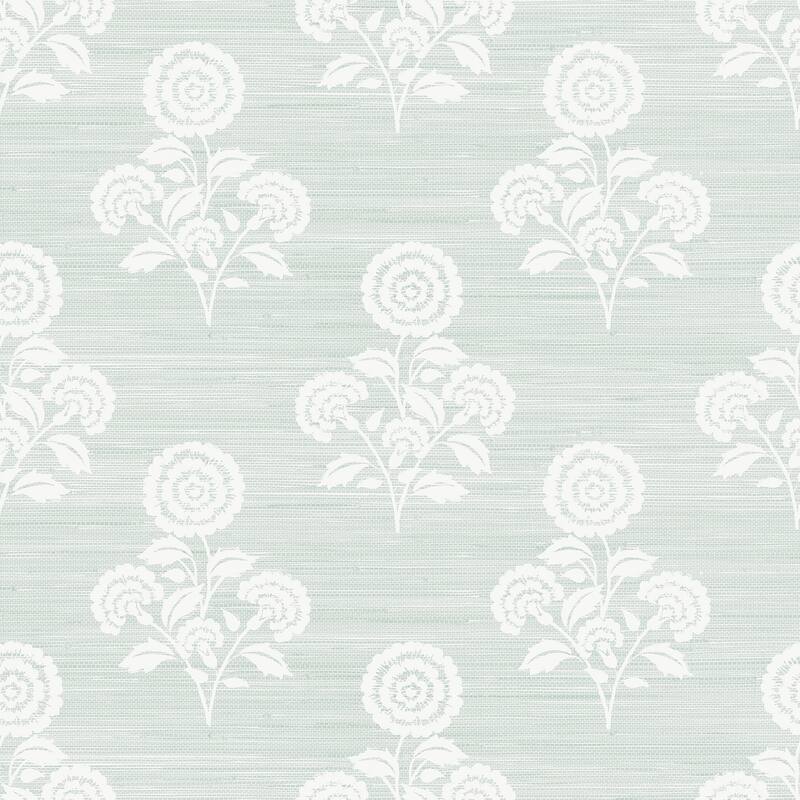 Society Social Flourish Block Print Whisper Blue Faux Grasscloth Peel and Stick Wallpaper
