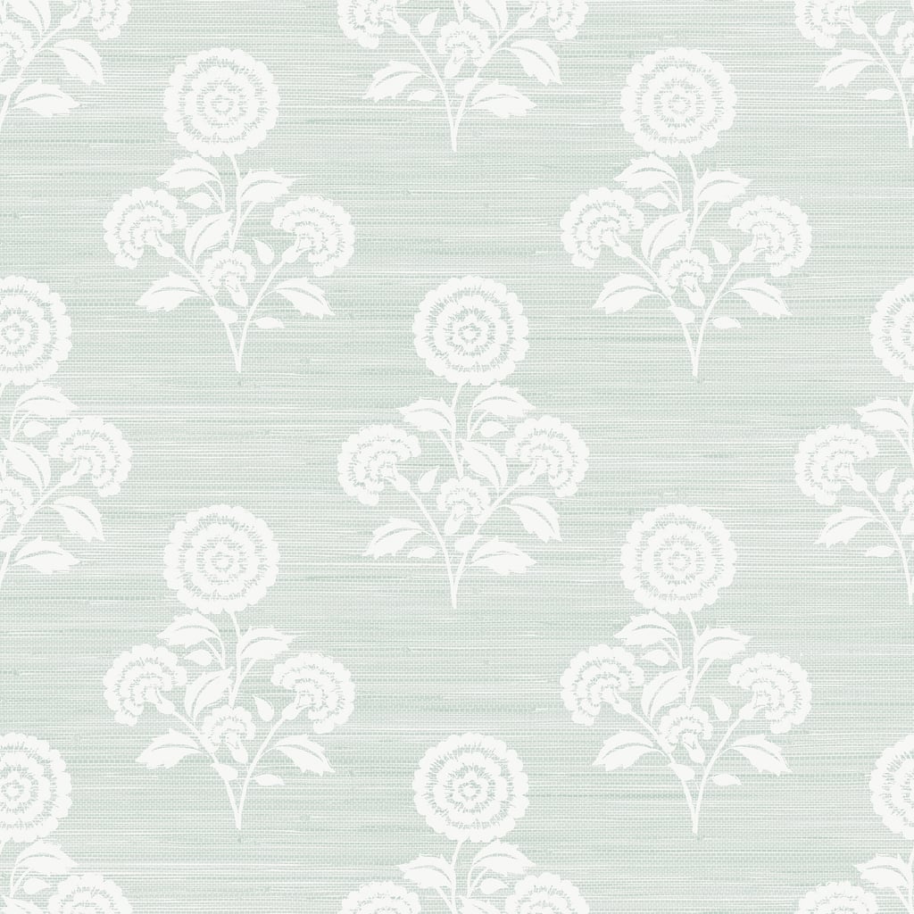 Society Social Flourish Block Print Whisper Blue Faux Grasscloth Peel and Stick Wallpaper