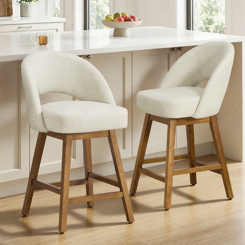 Upholstered Swivel Counter Height Bar Stools with Cutout Back and Solid Wood Frame - 38.2"H x 22.1"W x 23.6"D