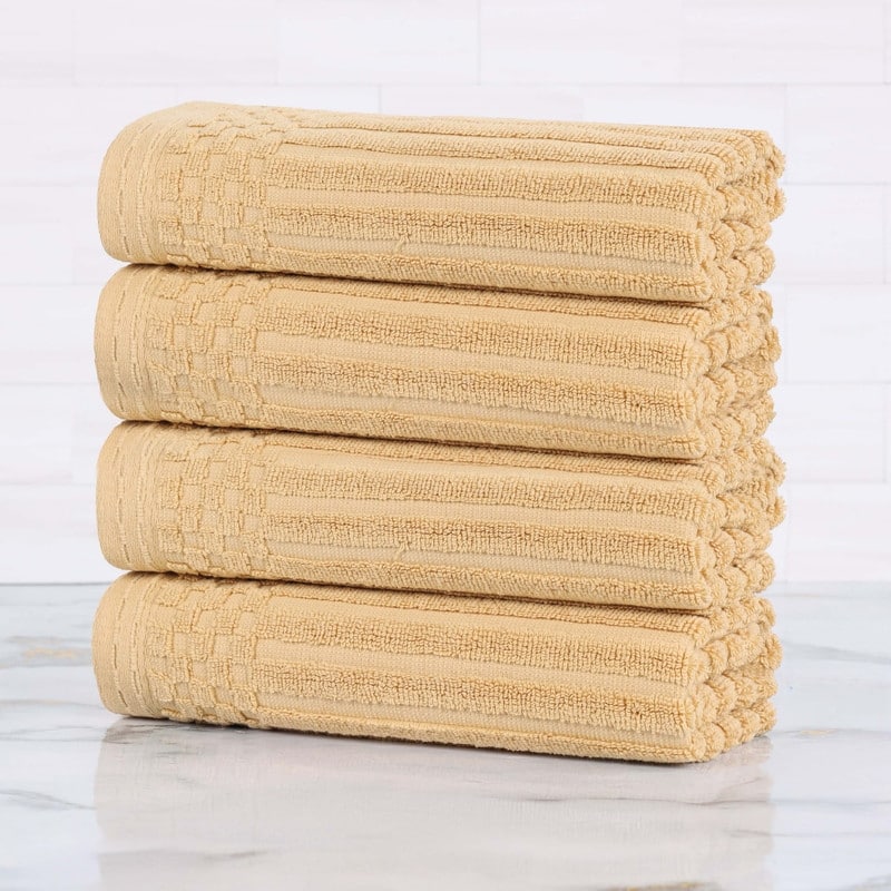 Superior Soho Ribbed Cotton Hand Towel Set of 4 - Gold