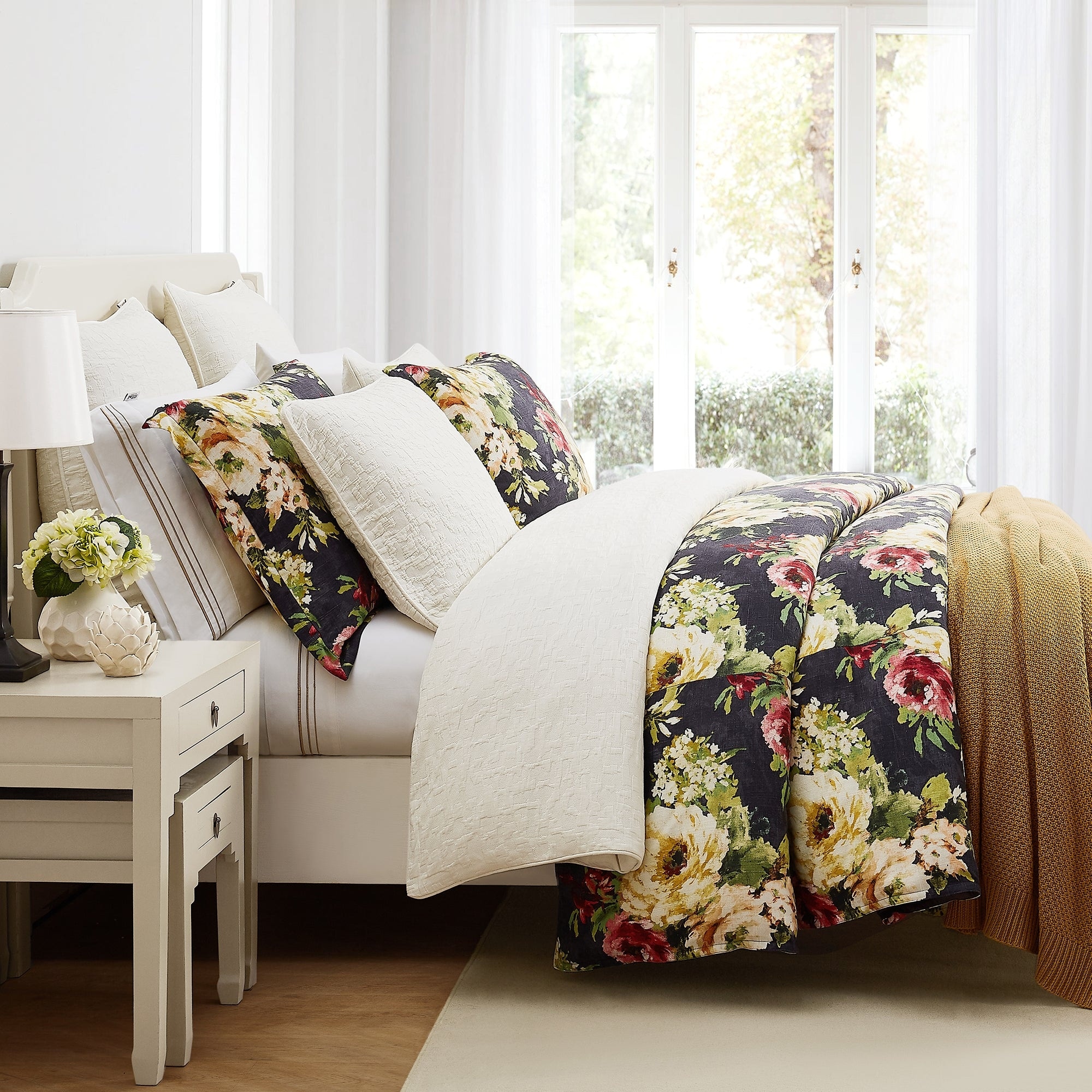 HiEnd Accents Peony Washed Linen Watercolor Floral Bedding Chic Casual 3 Piece Duvet Cover Set