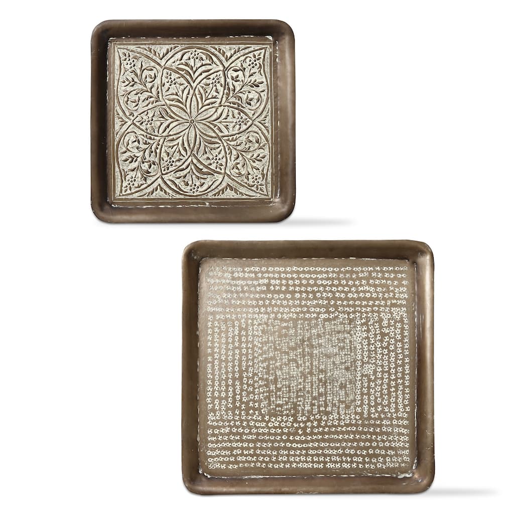 Kali Embossed Square Tray - Antique Brass Gold Decorative Tray for Home Decor, 20.25" x 20.25" x 0.75"