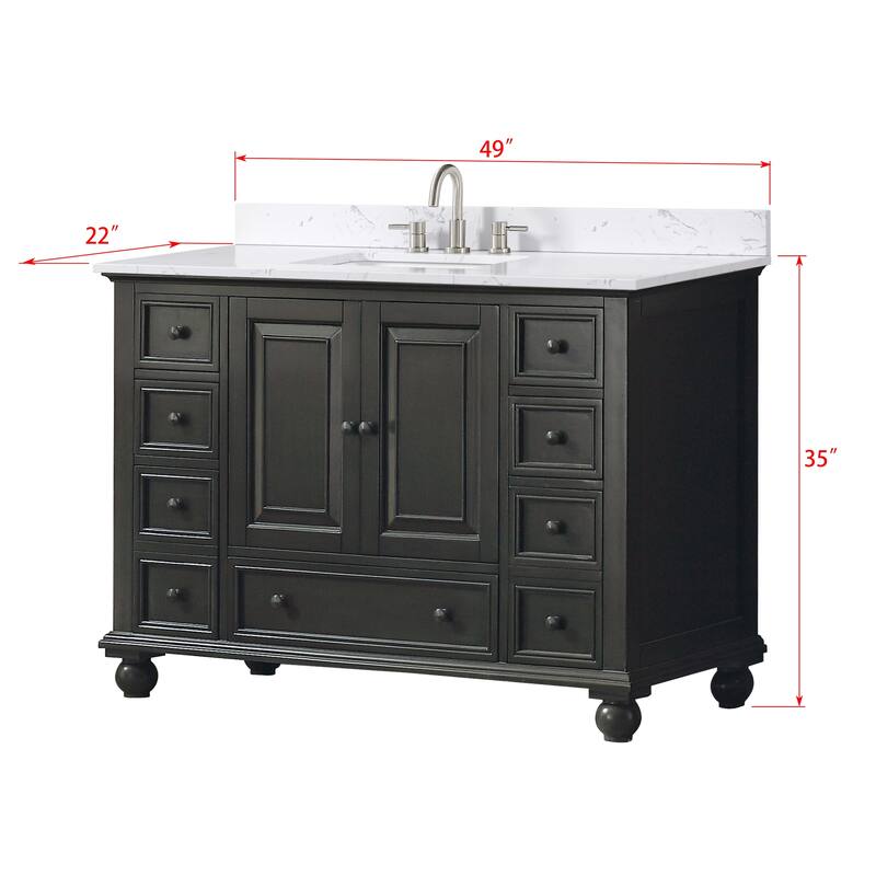 Thompson 48 in. Single Sink Bathroom Vanity with Engineered Stone Top - 49"W x 22"D x 35"H