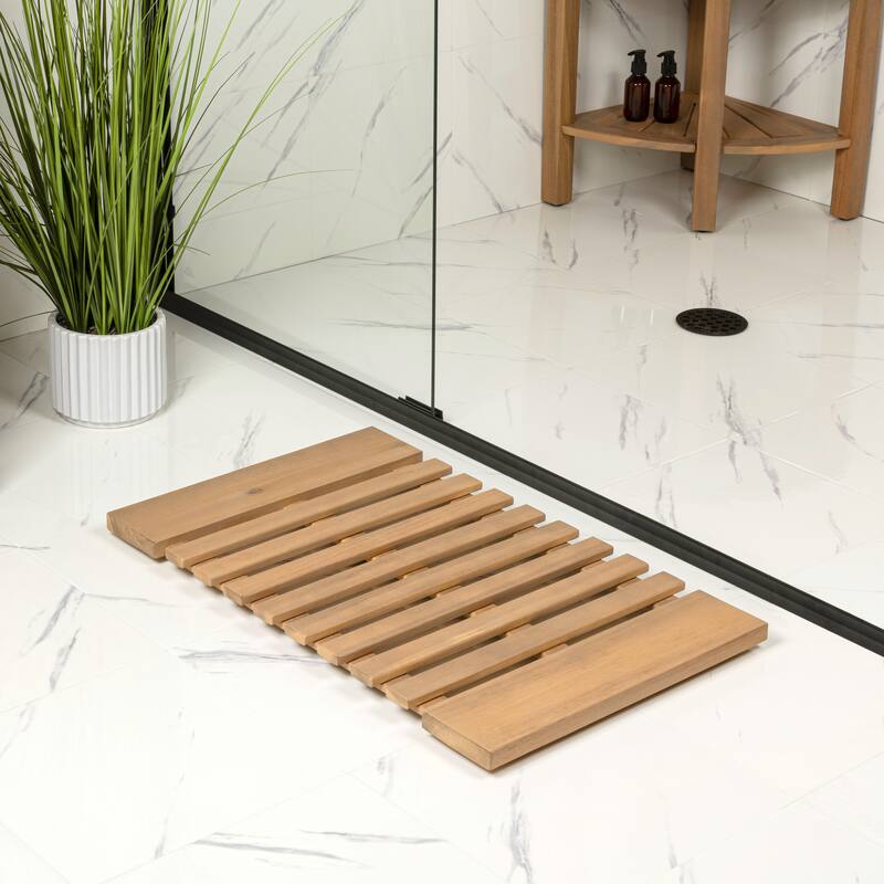 Paige Acacia Wood Slat Natural Indoor/Outdoor Shower Mat - Light Teak - 16" X 26"