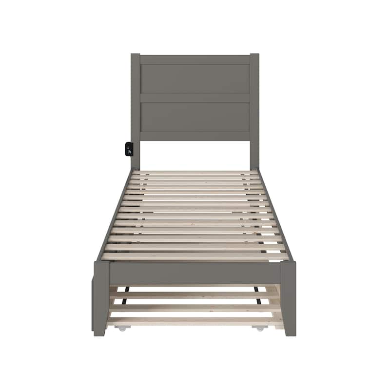 Twin XL Bed with Trundle - Grey Platform Bed Frame - HomeStock Coastal Style