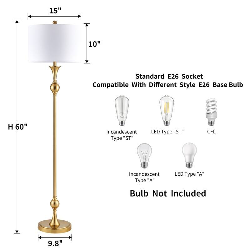 KAWOTI 60"H Traditional Metal Floor Lamp with Drum Shade - W15" x H60"
