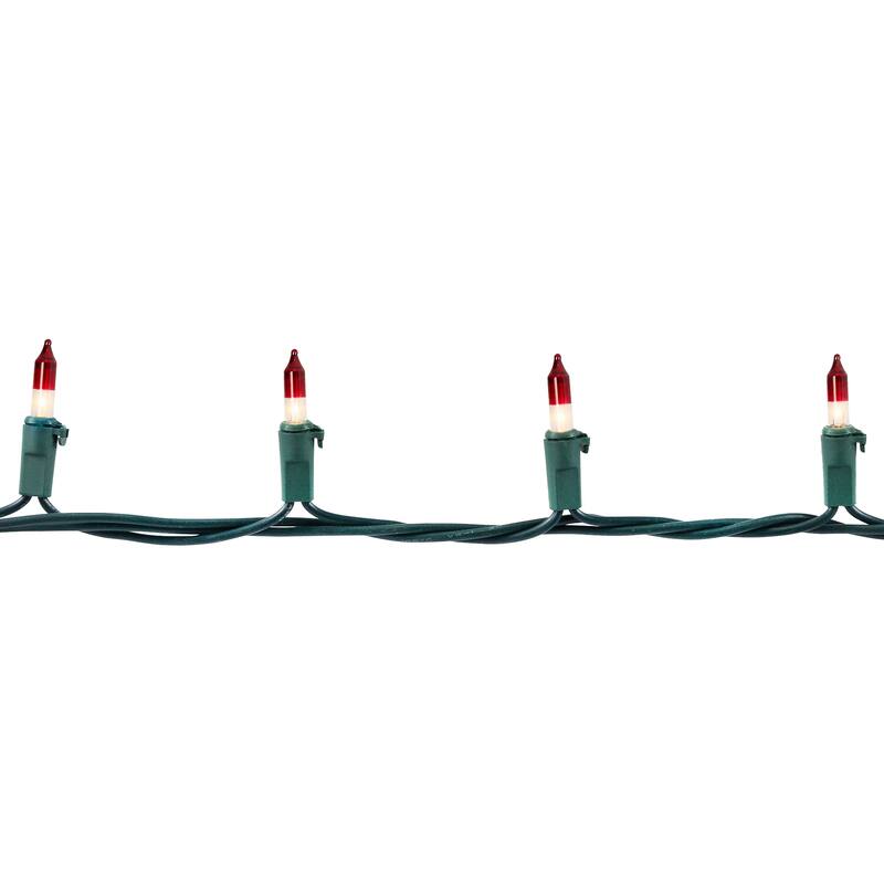 Mini Christmas Light Set - Clear with Red Tips - 10' Green Wire - 50ct