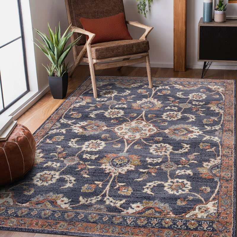 Julia Traditional Floral Area Rug - 6'7" x 9' - Navy Blue