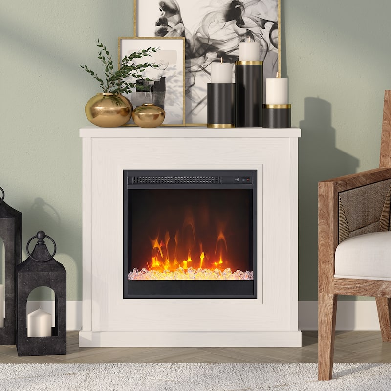 Santos 30" Wide Mantel Fireplace with Crystal Fireplace Insert