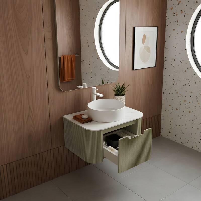 Wall Mounted Bathroom with White Round Ceramic Basin and Drawer
