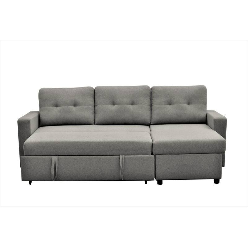Convertible L-Shaped Sleeper Sofa Bed, Grey Polyester, 80x59x36 inches, 183 lbs, Space-Saving